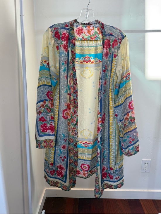 Johnny Was Tops - Johnny Was Multicolor Floral Silk Open Kimono Jacket